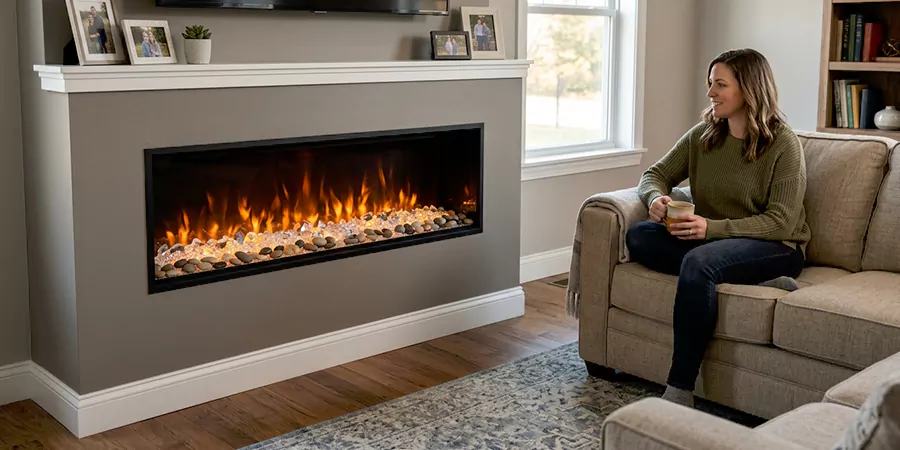 Electric Fireplace With Crystal and Pebble Embers Compton