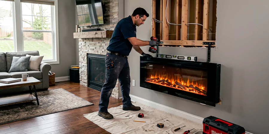 Fake Fireplace and Faux Insert Installation Compton